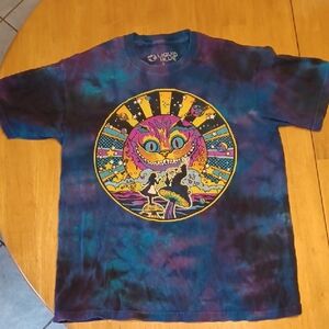 Liquid Blue Tie-Dye Cheshire Cat Alice In Wonderland Tee Shirt Size Small